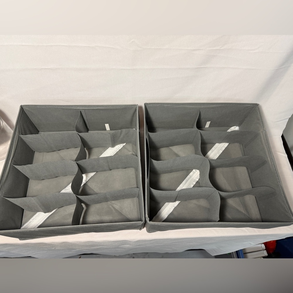Set of 2 Grey Fabric Drawer Organizers | Closet & Dresser Storage
